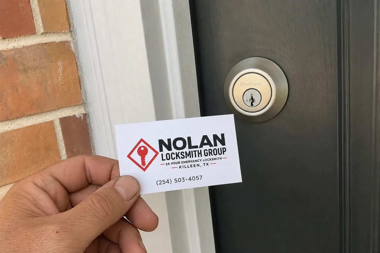 Nolan Locksmith Group card at a job in Killeen